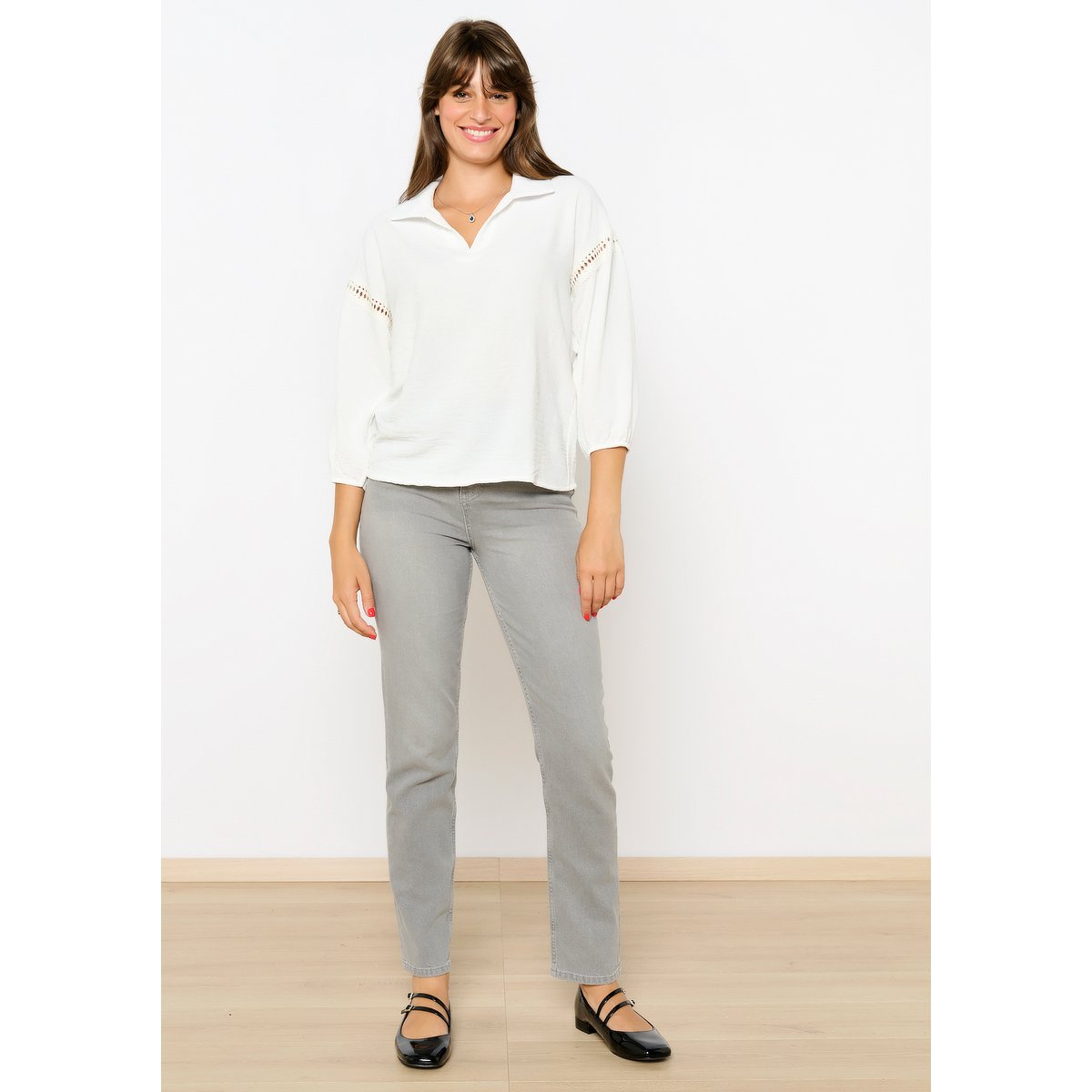 Blouse avec macramé blanc, LOLALIZA