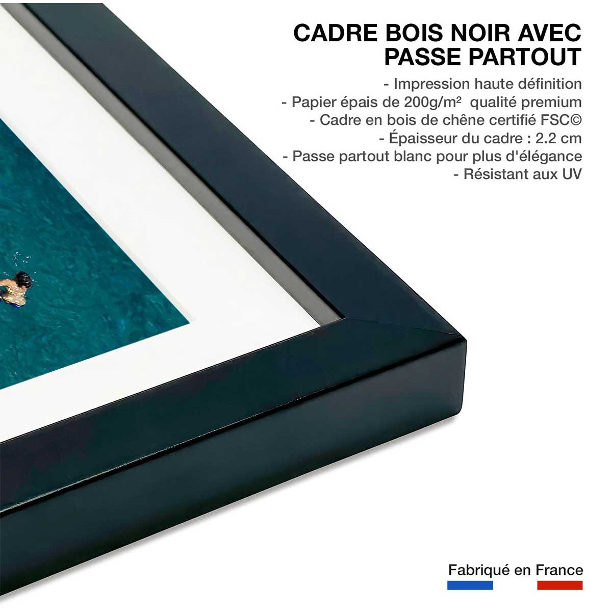 Affiche tous à l'eau! affiche + cadre en bois - noir, HEXOA