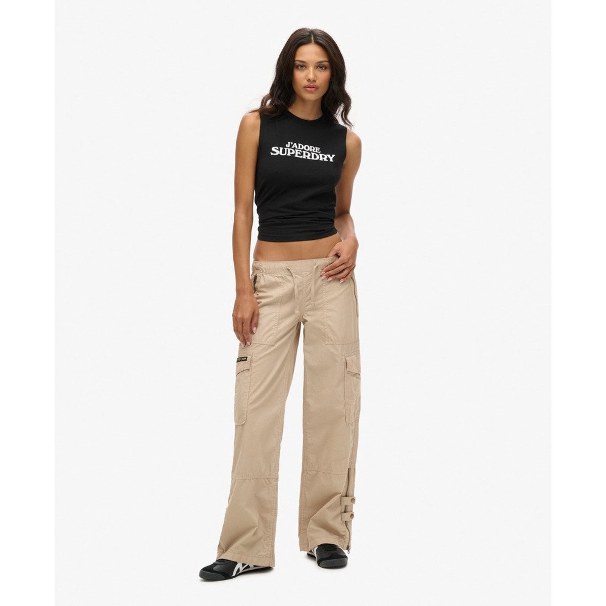Pantalon cargo large taille basse stone wash, SUPERDRY