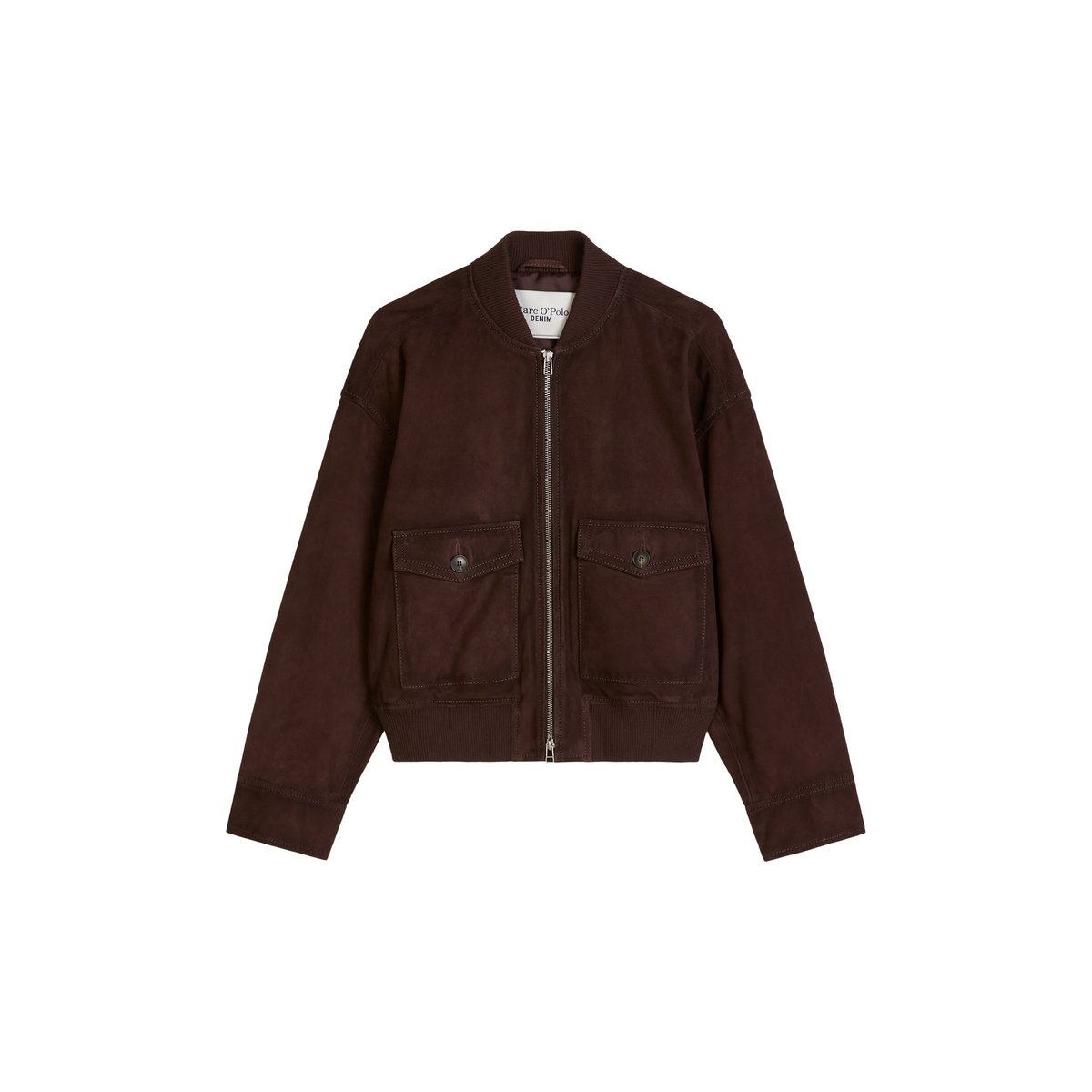Blouson en cuir regular en cuir de chèvre velours doux marron foncé, MARC O’POLO DENIM