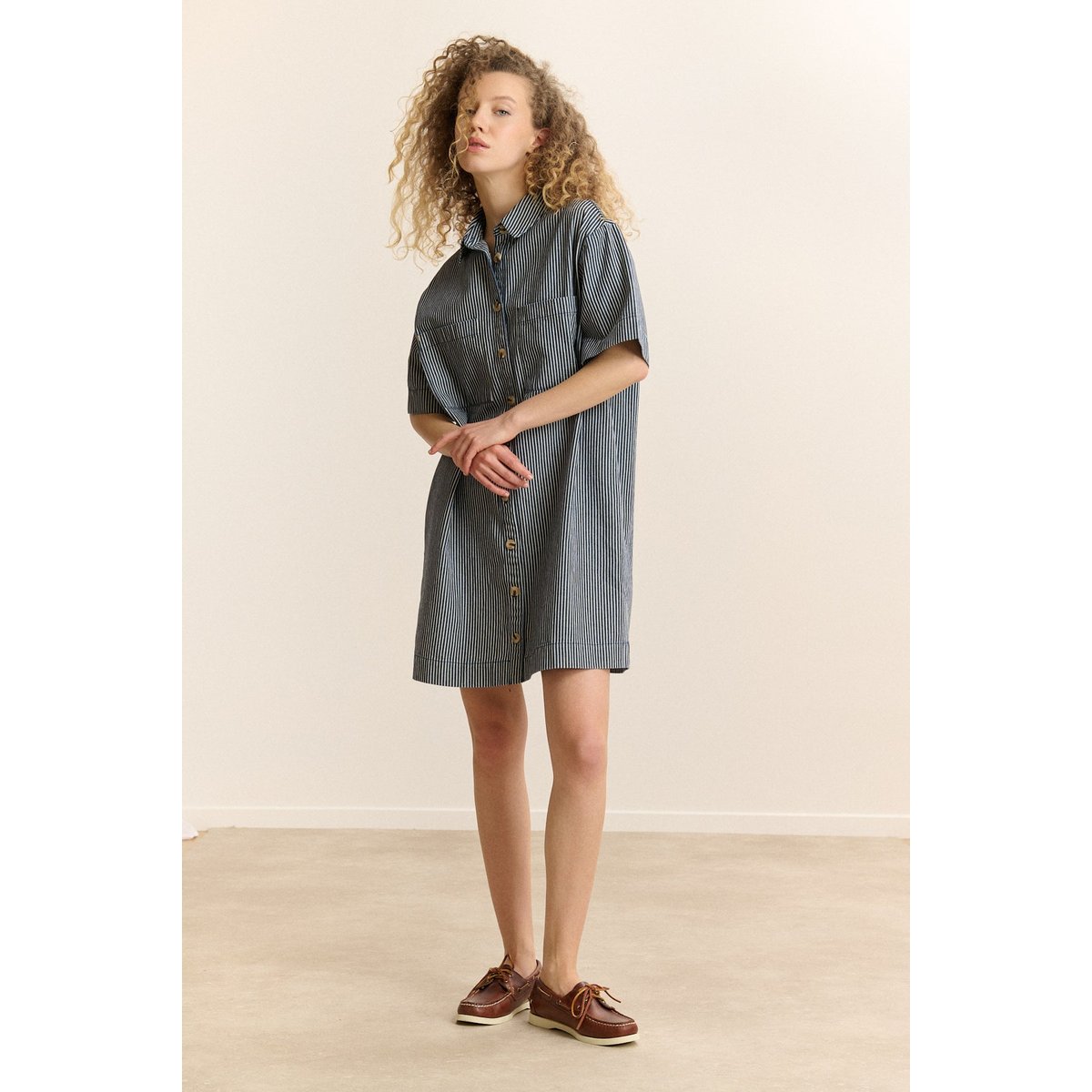 Robe chemise courte à rayures  CALIE marine, GARANCE PARIS 