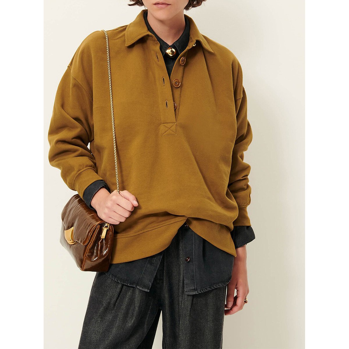 Sweat ample à col polo boutonné, DIMAGGIO bronze, SESSUN