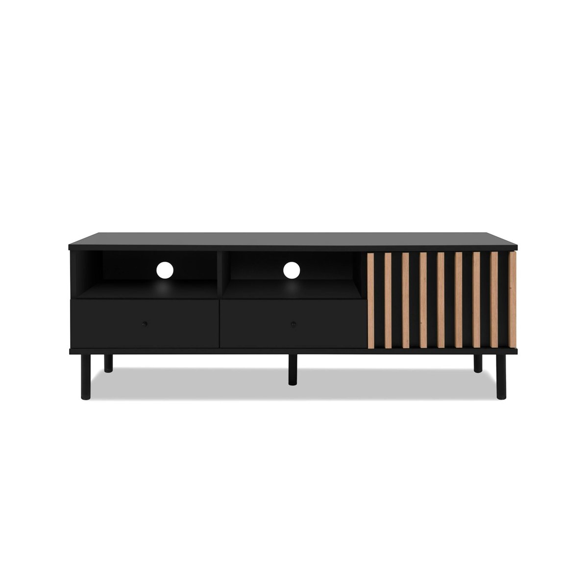 Meuble TV noir décor bois 1 porte 2 tiroirs NOREN noir, PIER IMPORT