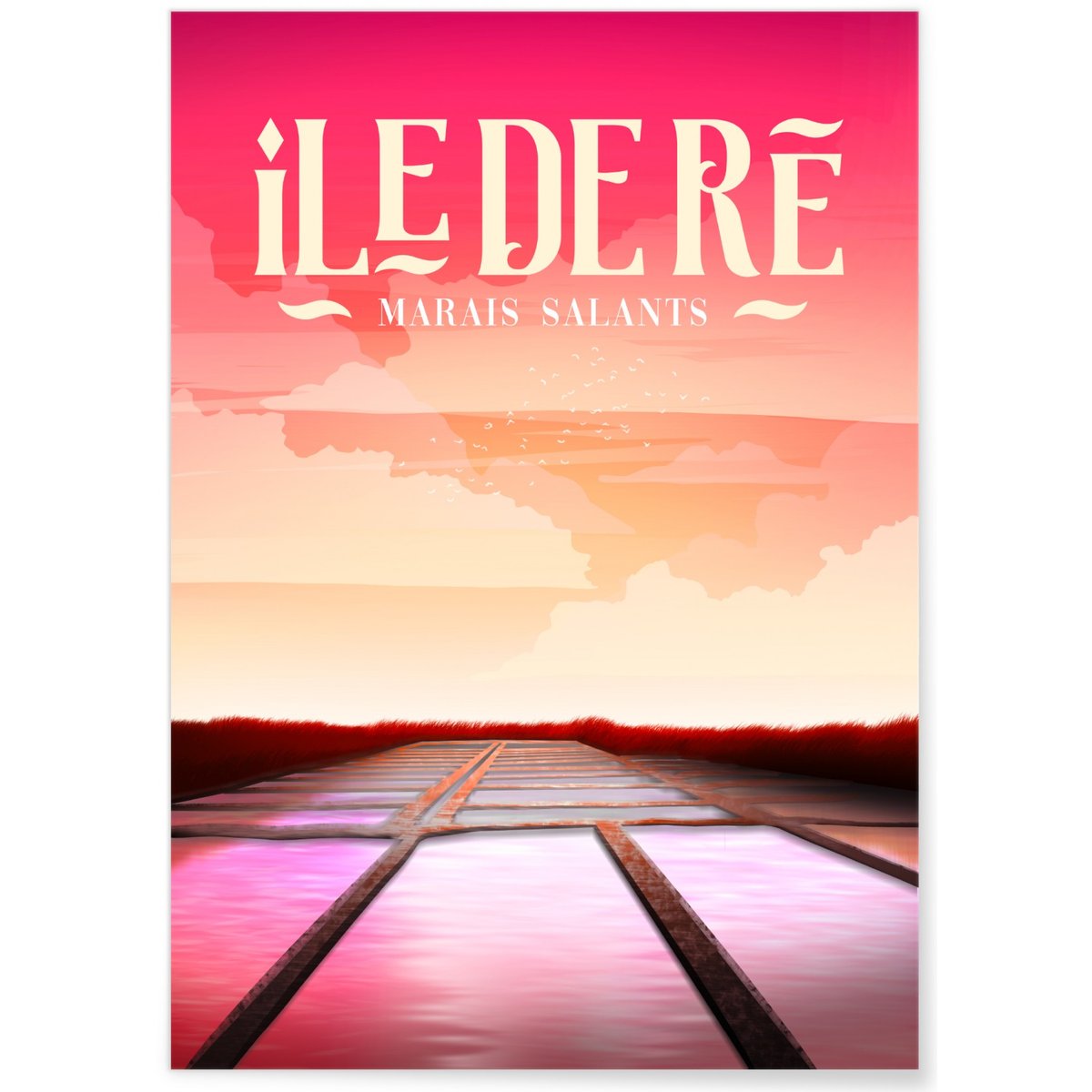 Affiche ville Île de Ré : Marais salants blanc, L'AFFICHERIE