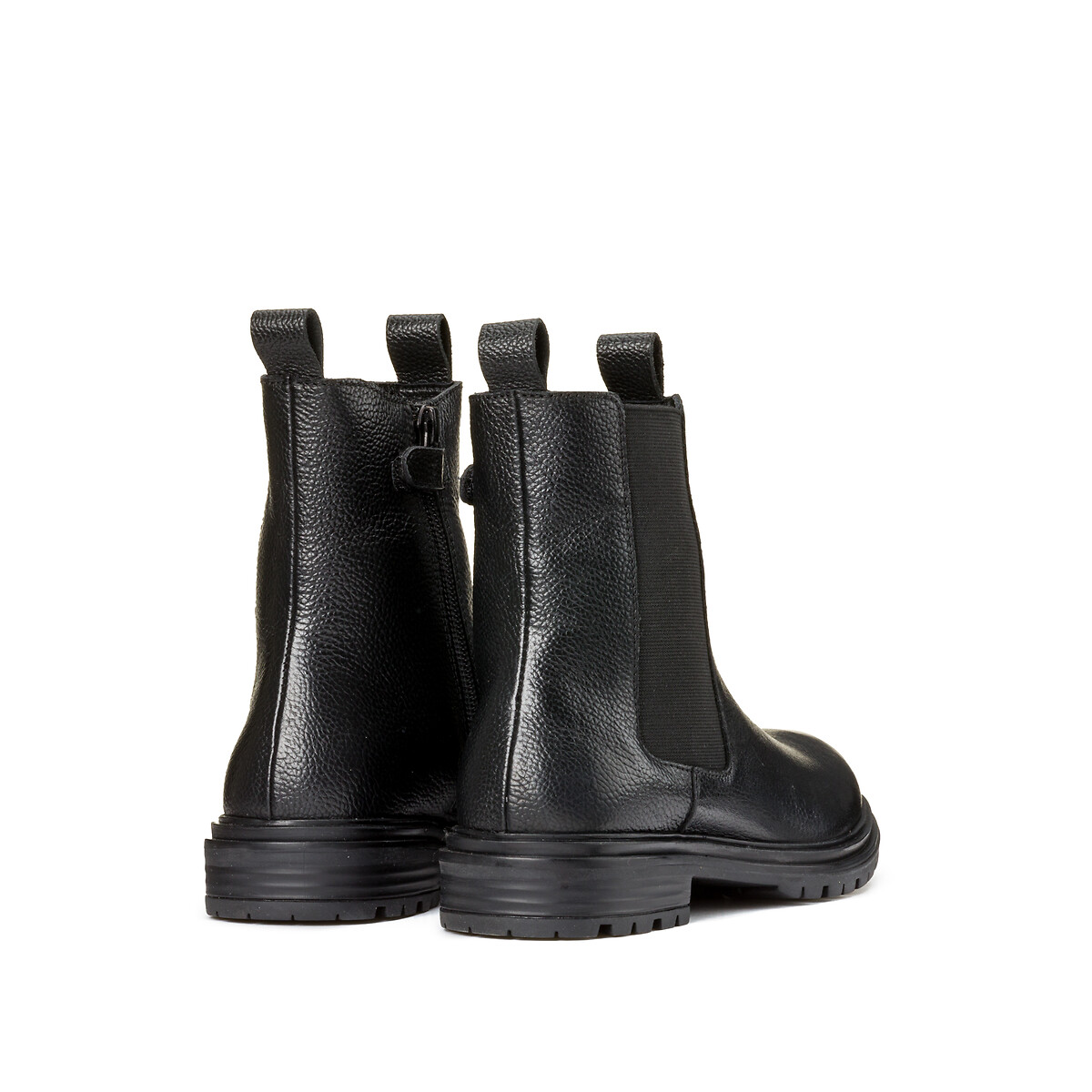 Bottines montantes en cuir zippées noir, LA REDOUTE COLLECTIONS