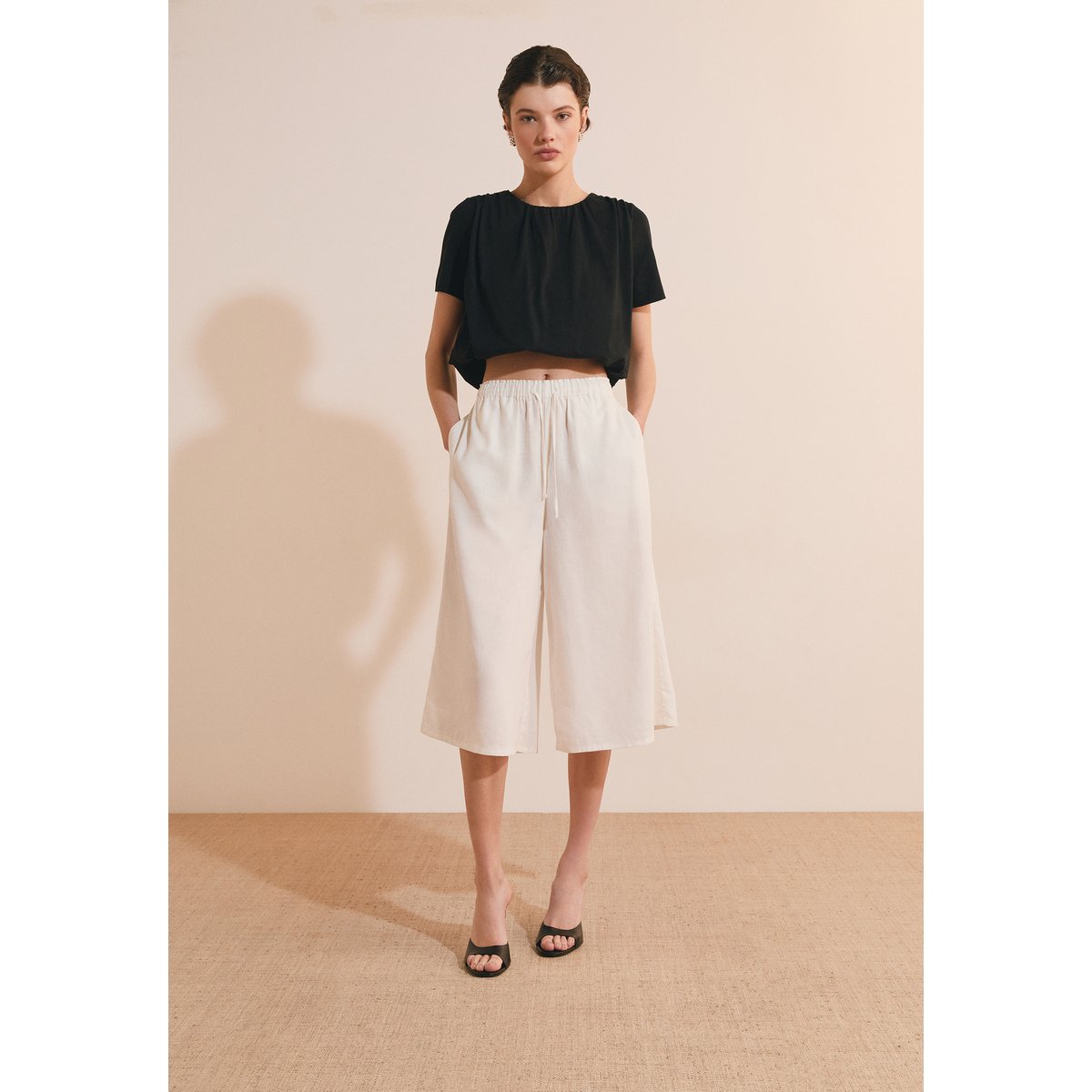 T-shirt bouffant en coton A MIA noir, ETAM