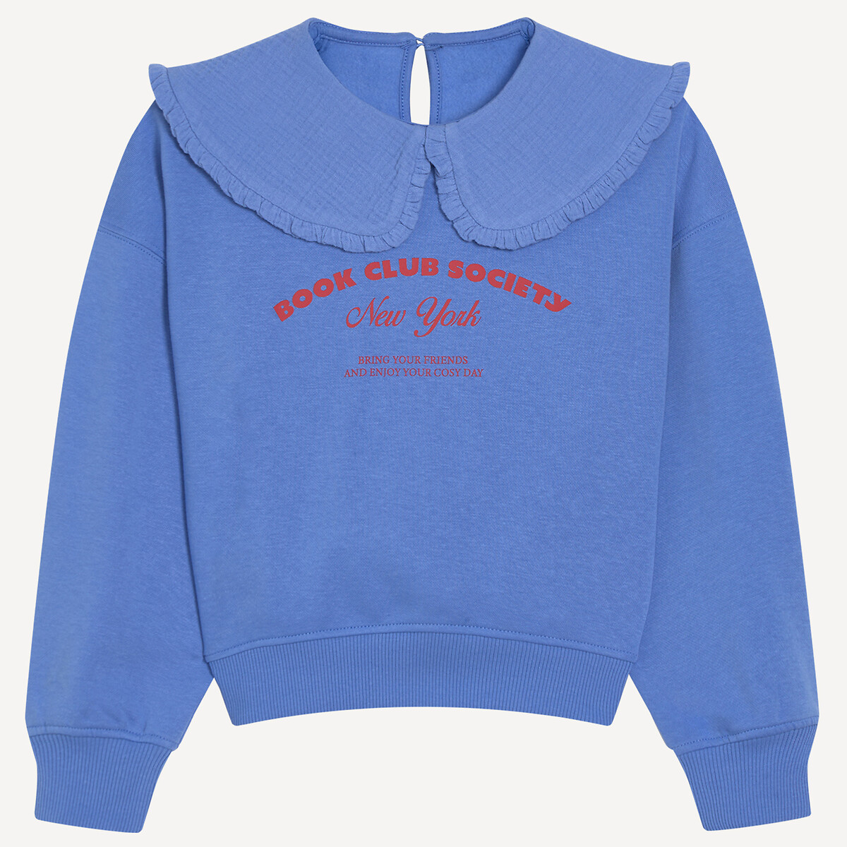Sweat col claudine avec message, en molleton bleu, LA REDOUTE COLLECTIONS