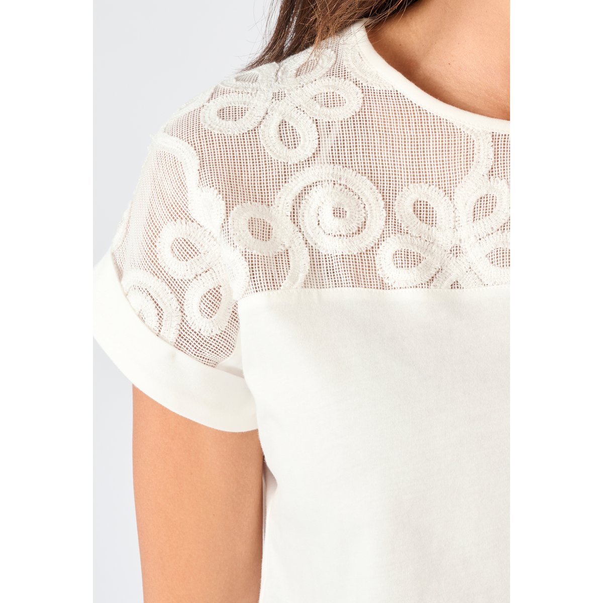 T-shirt bi-matière blanc cassé, DAMART