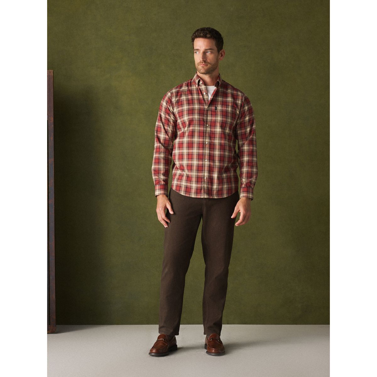 Chemise oxford standard boutonnée rouge à carreaux, NEXT