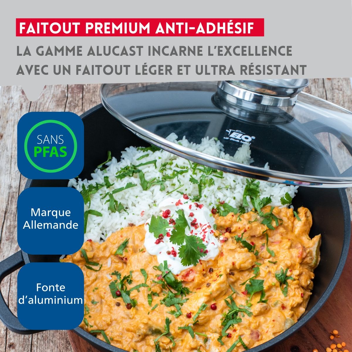 Batterie de cuisine 1 faitout 20cm ALUCAST noir, ELO
