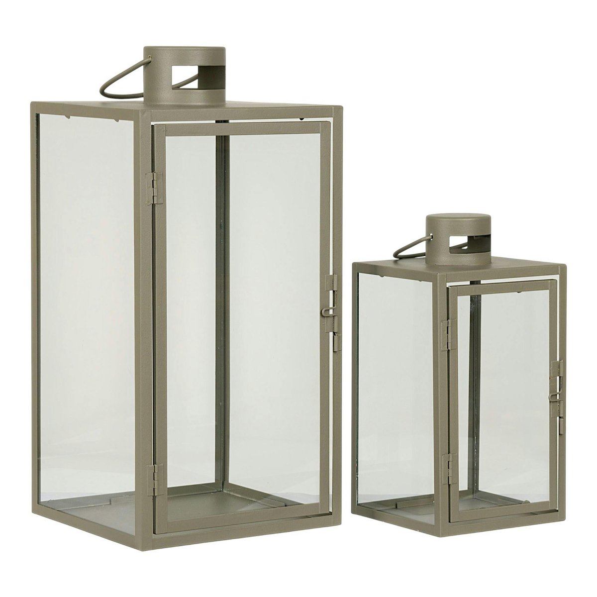 Lanterne décorative à poignée en métal beige et verre (lot de 2) vert, PIER IMPORT