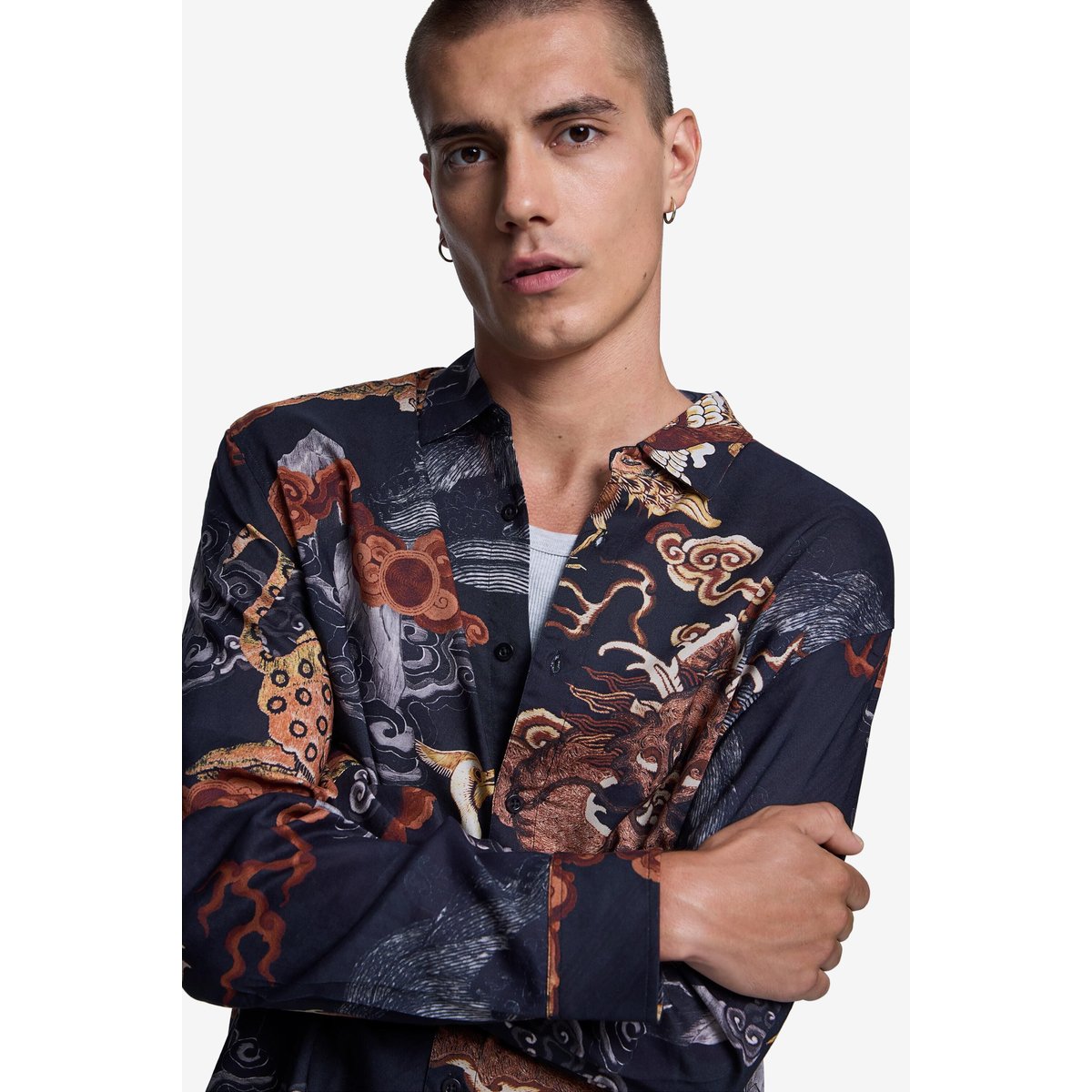 Chemise imprimée à manches longues marron, DESIGUAL