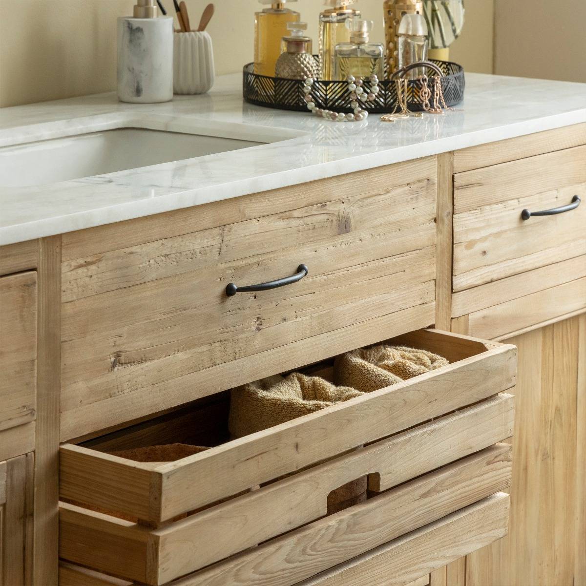 Meuble sous vasque en bois massif NILS bois clair, MADE IN MEUBLES 