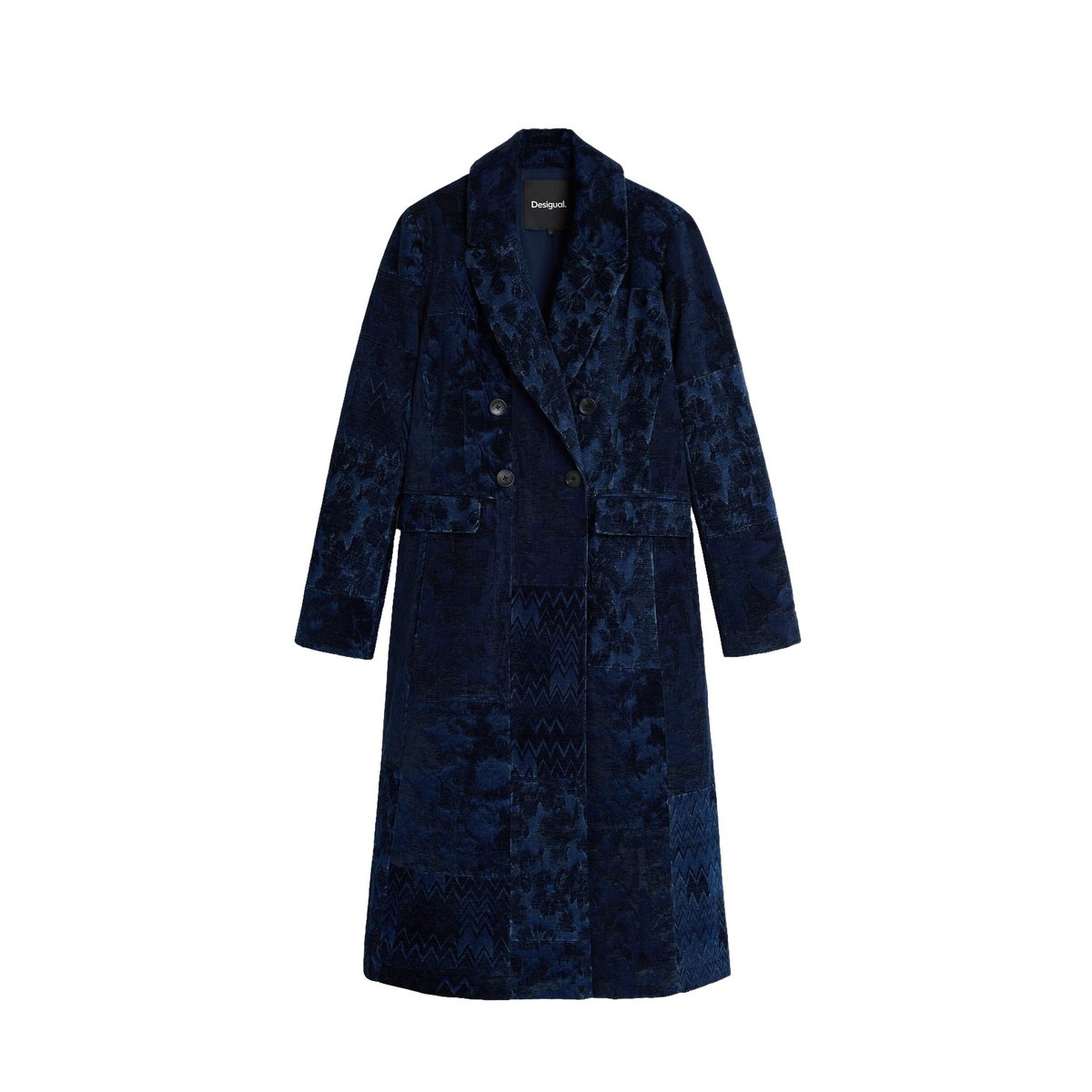 Manteau droit jacquard bleu, DESIGUAL