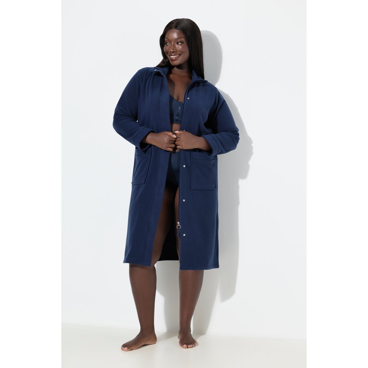 Peignoir en polaire bleu nuit, ULLA POPKEN