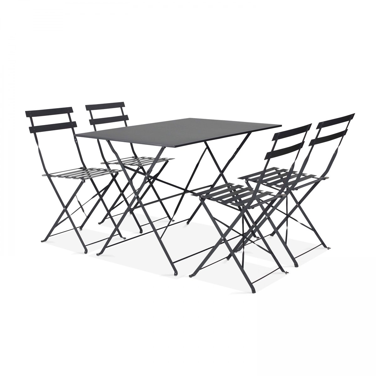 Salon de jardin table bistrot et 4 chaises pliantes, ROME gris anthracite, OVIALA