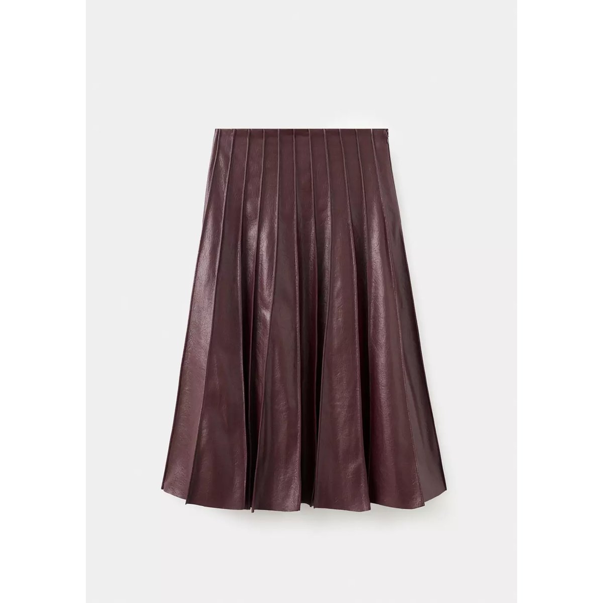 Jupe cuir synthétique à godets grenat, MANGO