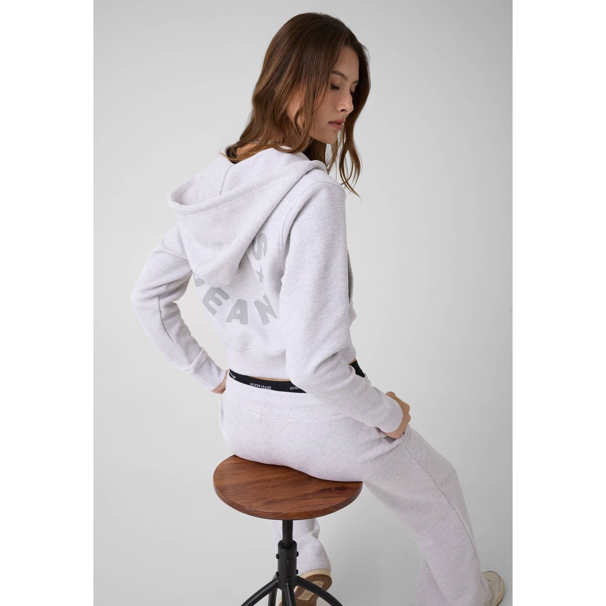 Sweat-Shirt En Coton Gaufré gris clair, GUESS