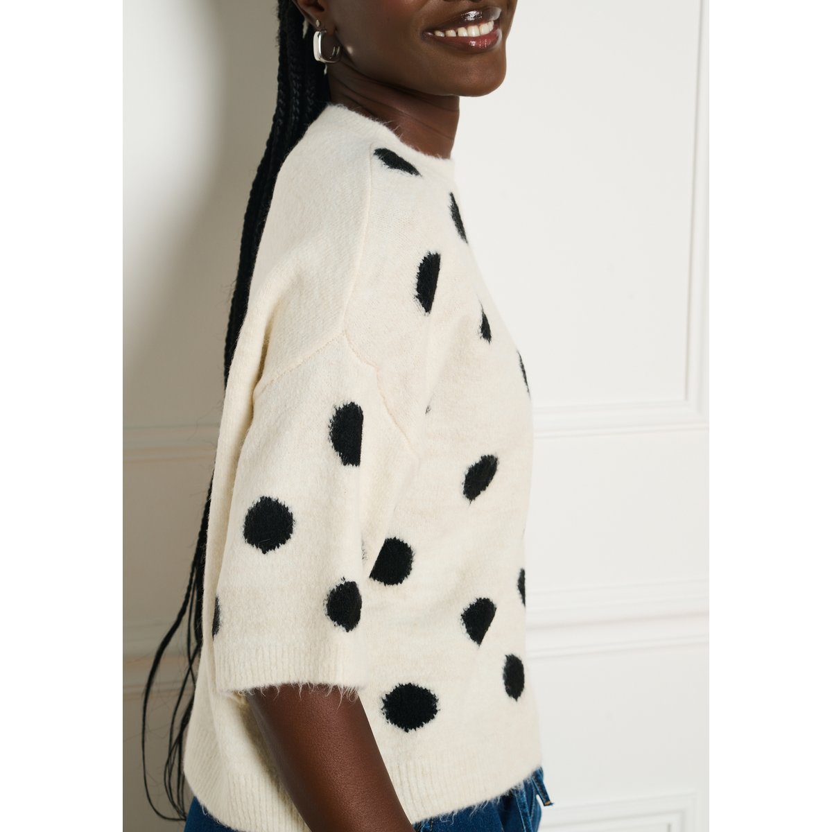 Pull jacquard à pois blanc vanille, LOLALIZA