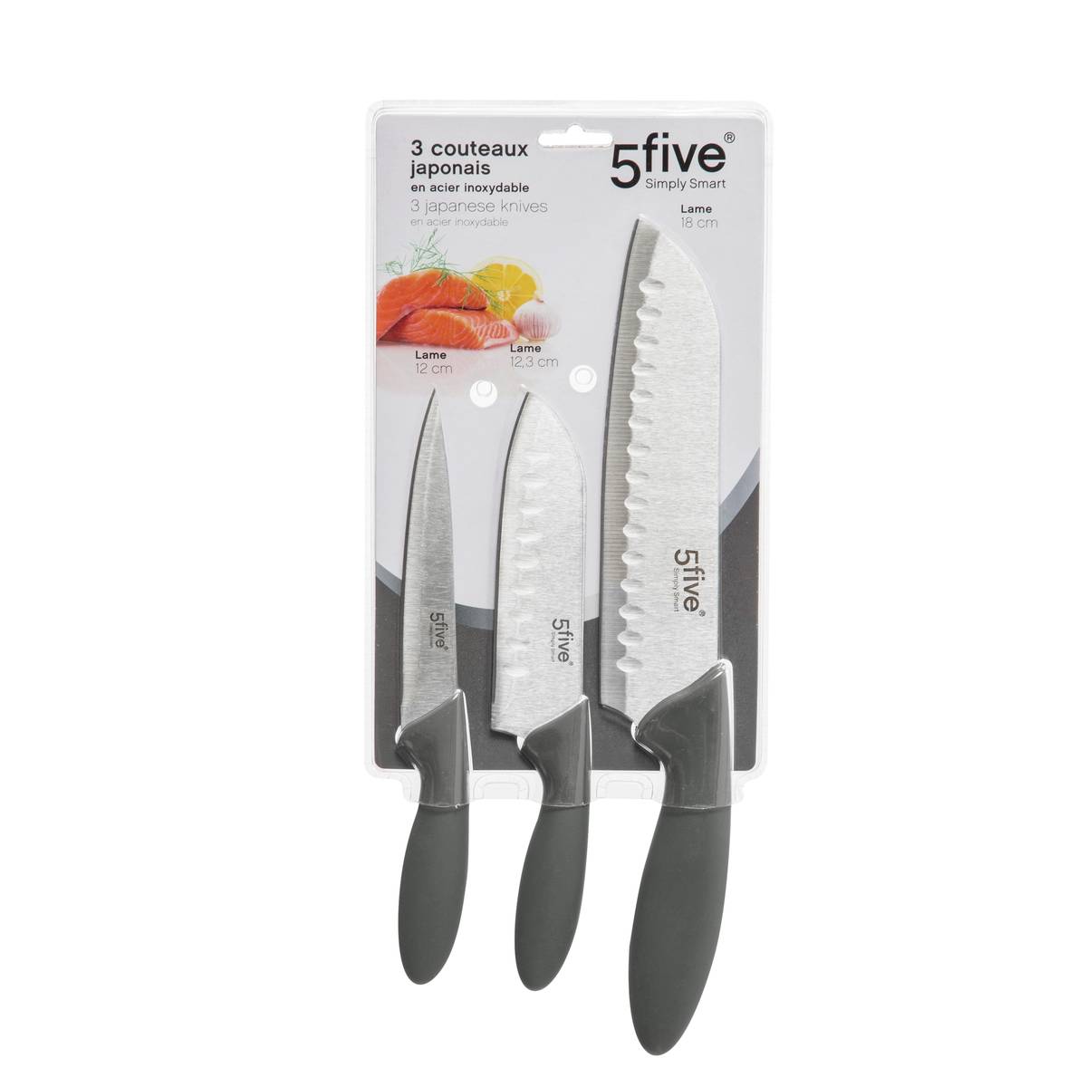 Lot de 3 Couteaux Japonais ESTL gris, 5FIVE SIMPLY SMART