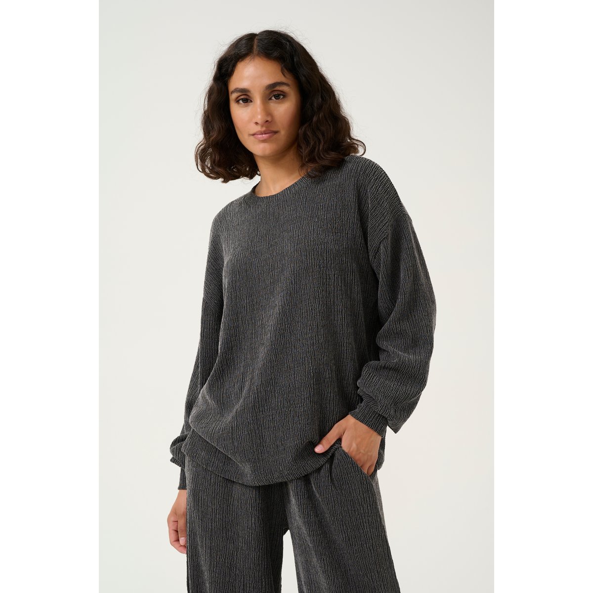 Blouse with long sleeve gris dark grey melange, KAFFE