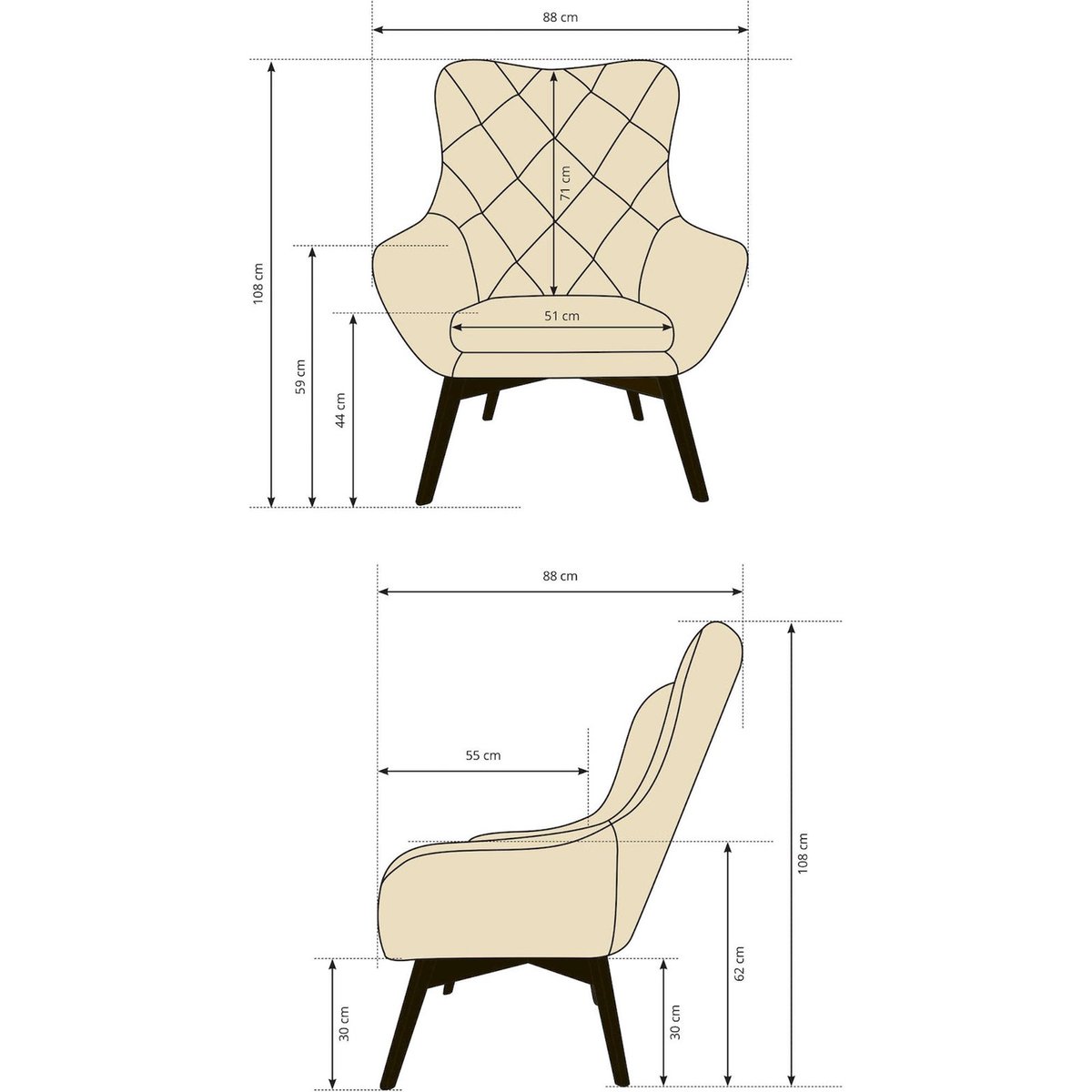 Fauteuil bergère capitonné collection FERNANZO beige chiné raven, RECOLLECTION