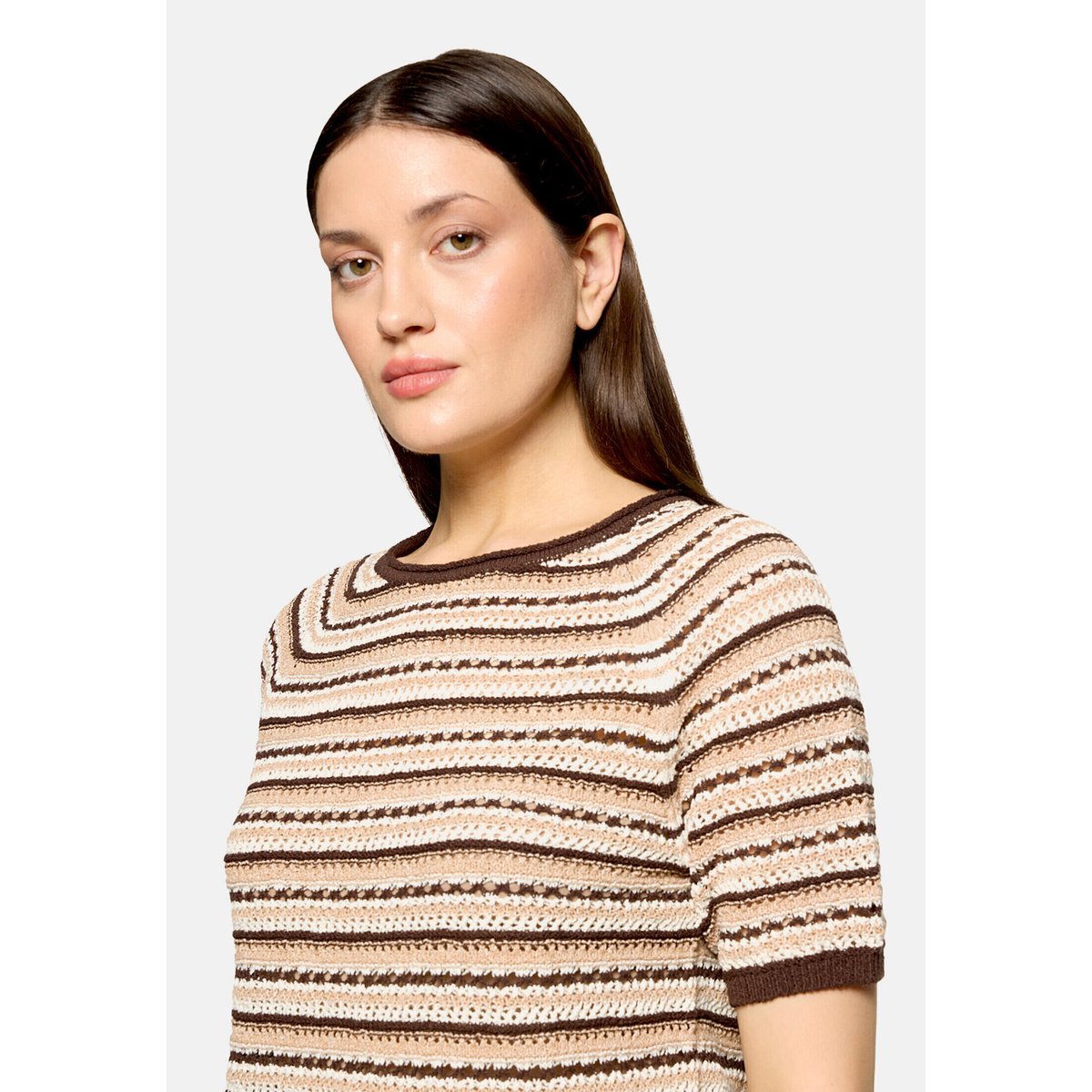 Pull-over en maille à encolure ronde brown/cream, CARTOON