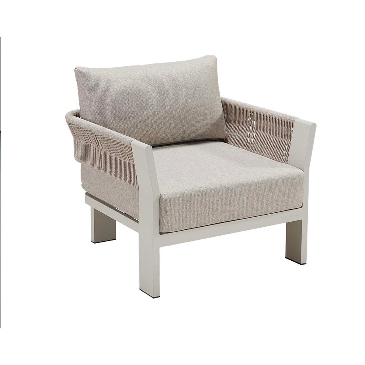 Salon de jardin 7 places en aluminium et corde tressée, OLBY beige laqué poudré, AU JARDIN DE CHLOÉ