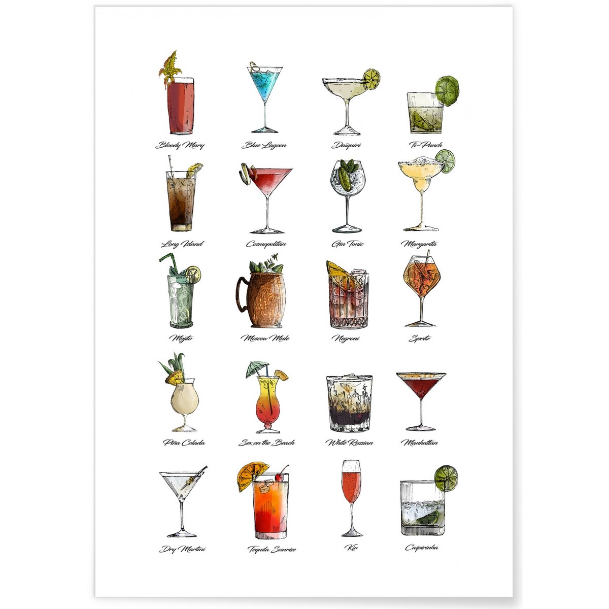 Affiche Multi Cocktail blanc, L'AFFICHERIE