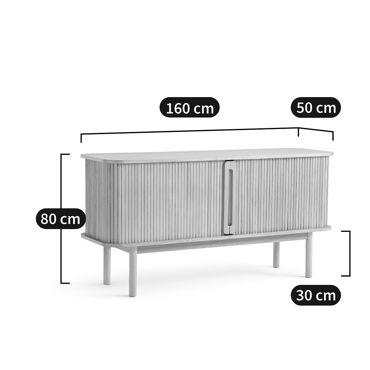 Buffet bas long 2 portes coulissantes, Wapong naturel, LA REDOUTE INTERIEURS
