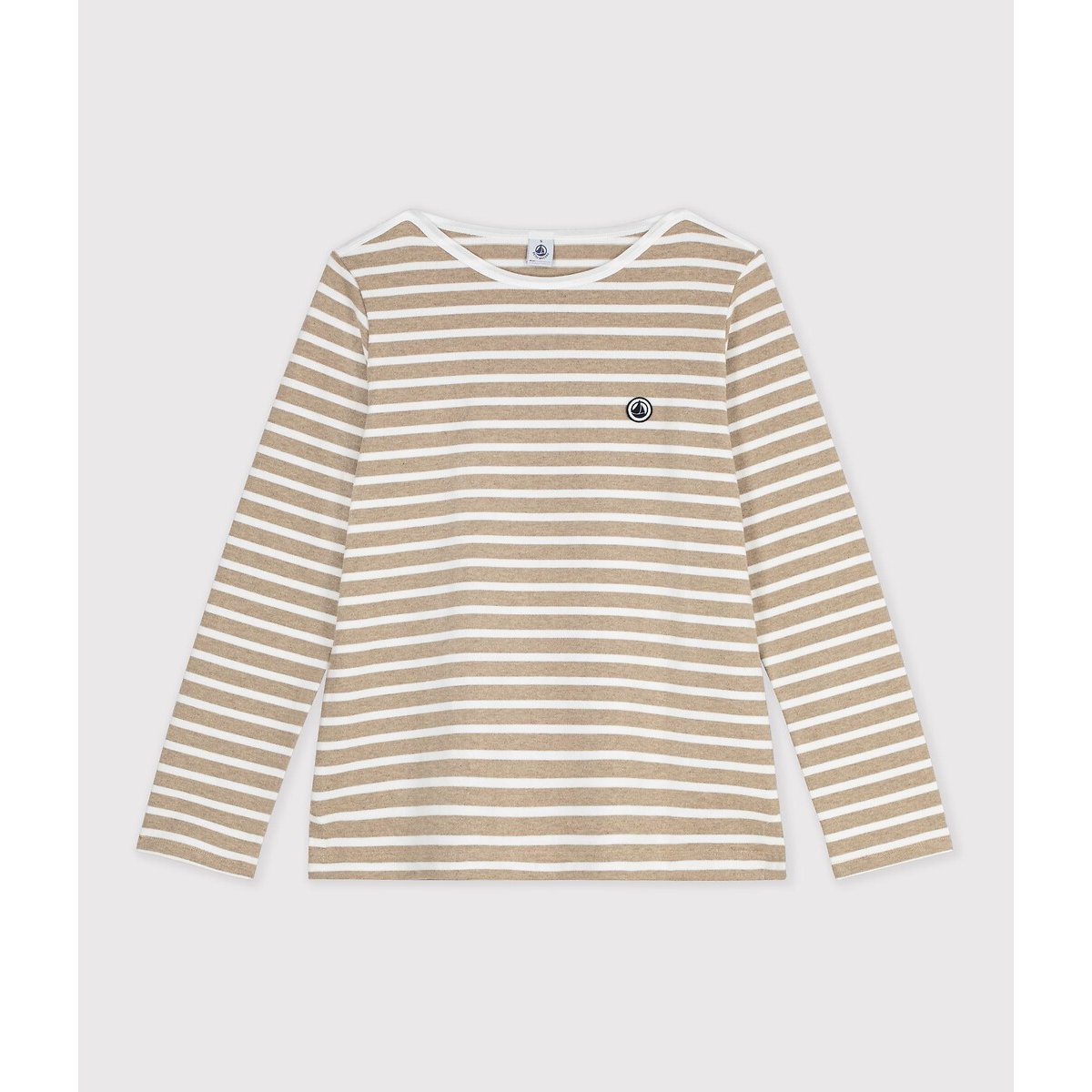 T-shirt rayé, manches longues beige/blanc, PETIT BATEAU