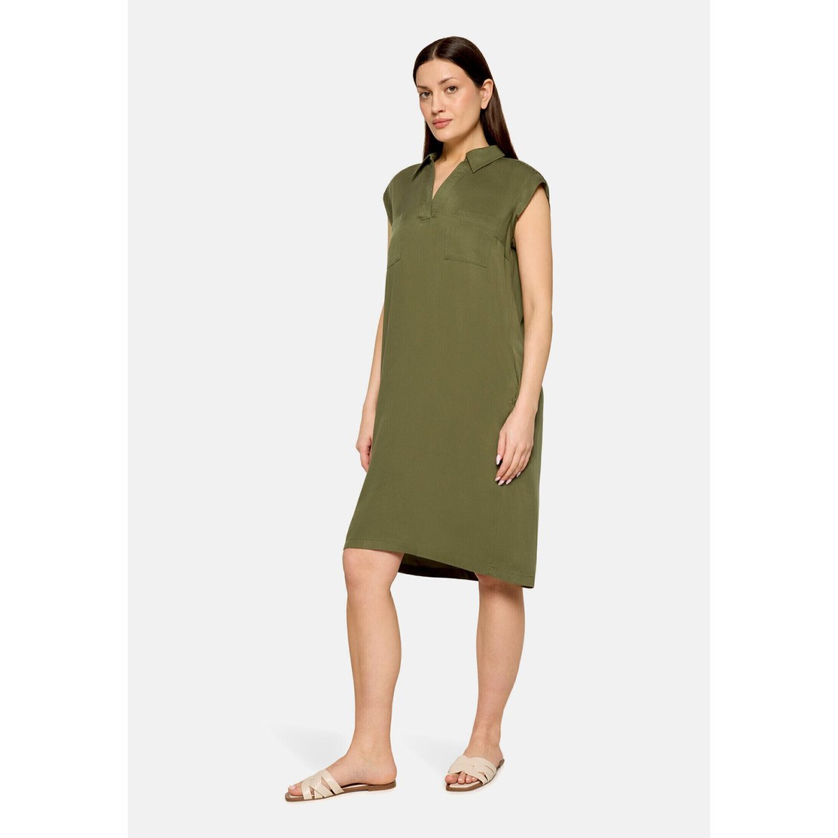 Robe casual à col burnt olive, CARTOON