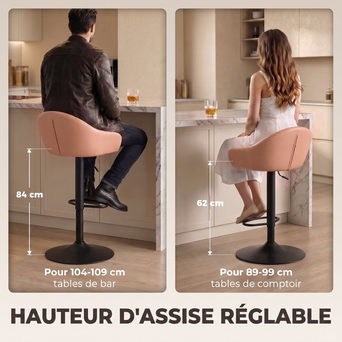 Tabouret de bar Revêtement synthétique Marron marron, noir, HOMCOM