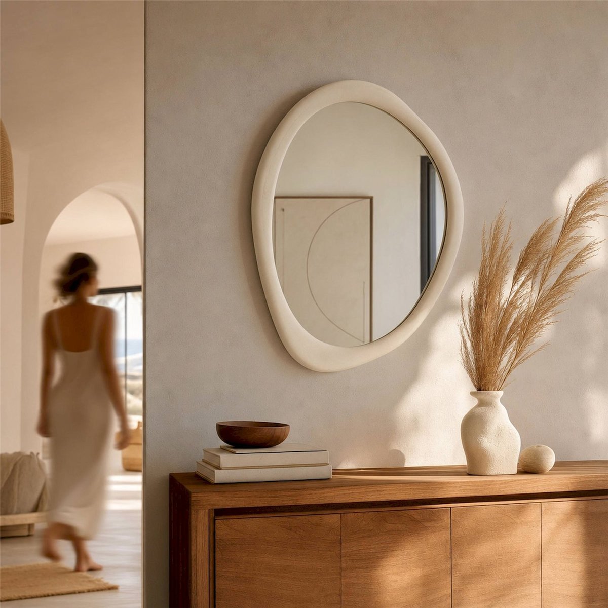 Miroir mural organique en bois blanc, RECOLLECTION