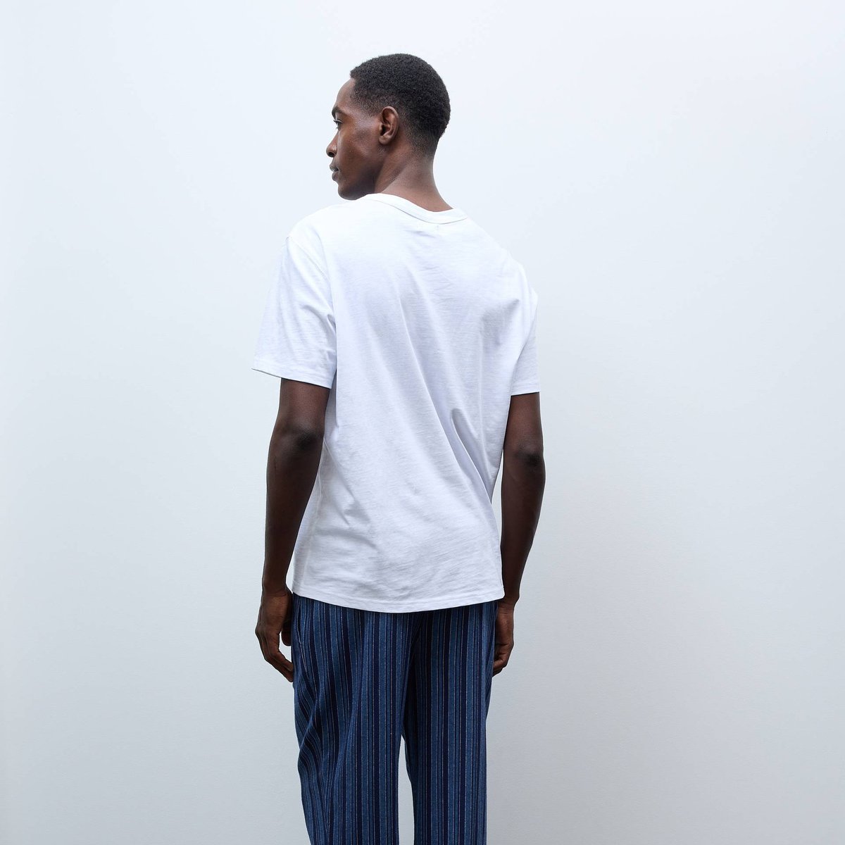 Pantalon en flanelle de coton marine, MONOPRIX