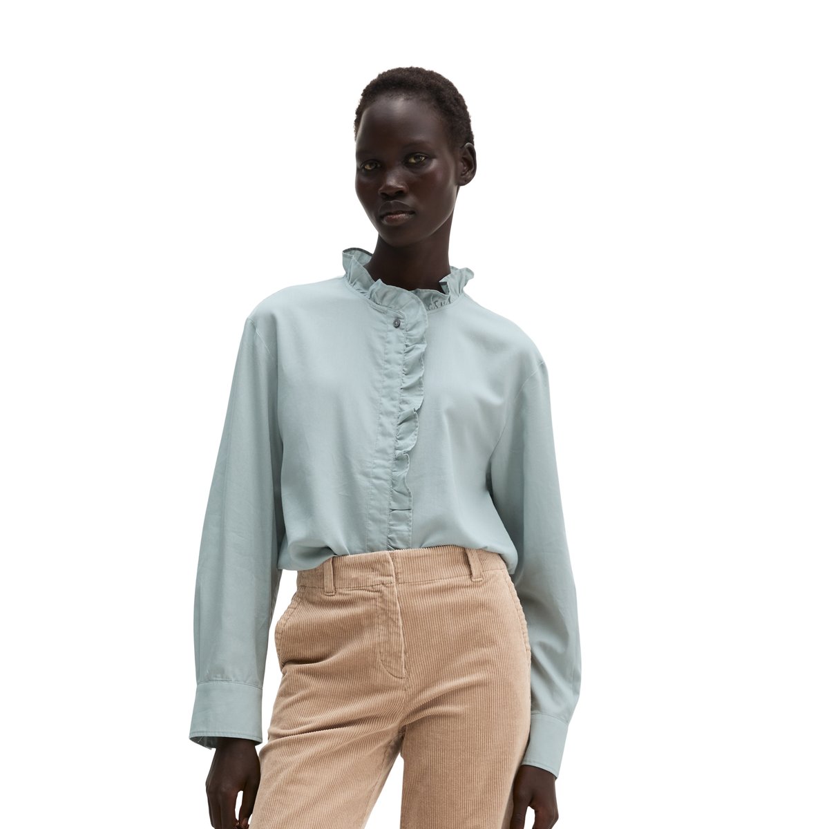 Chemisier à volants, coupe décontractée en satin de coton doux gris, MARC O'POLO