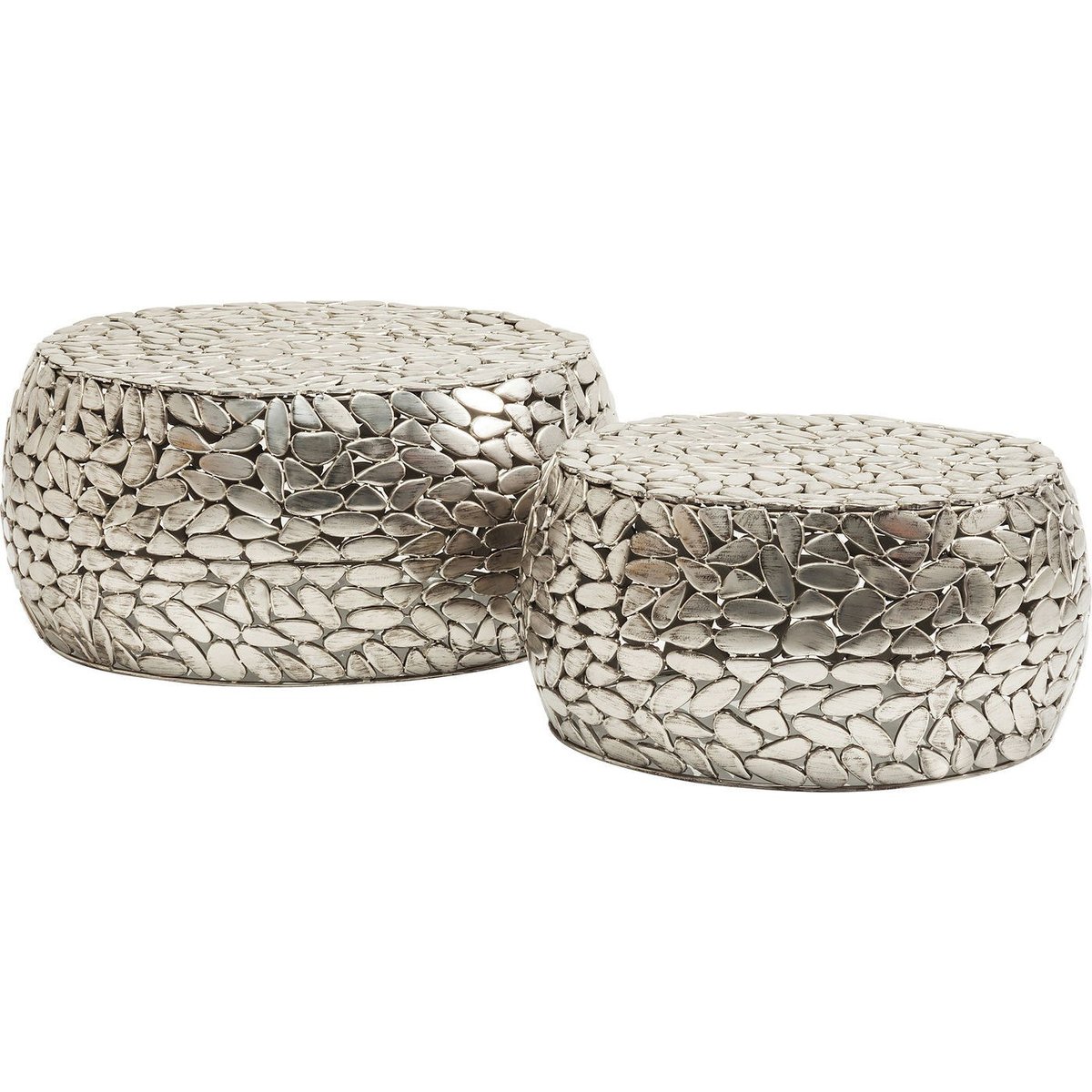 Lot de 2 tables basses imitation galets, PEBBLES argent, KARE DESIGN