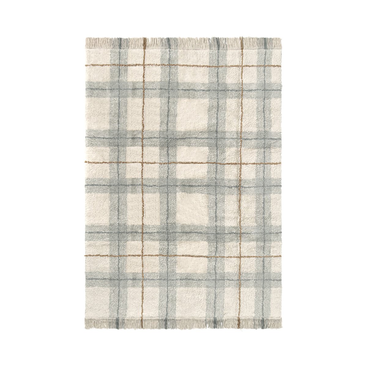 Tapis lavable rectangulaire à carreaux WOUF WOUF naturel, bleu sauge, bleu vintage, ocre, LORENA CANALS