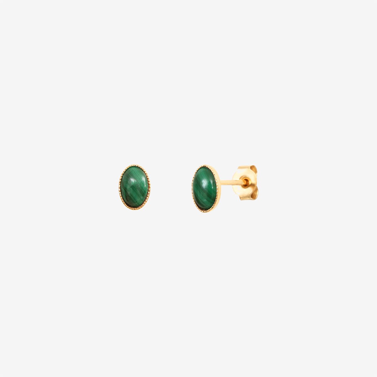 Boucles d'oreilles dorées malachite - cab ovale malachite vert, CAROLINE NAJMAN