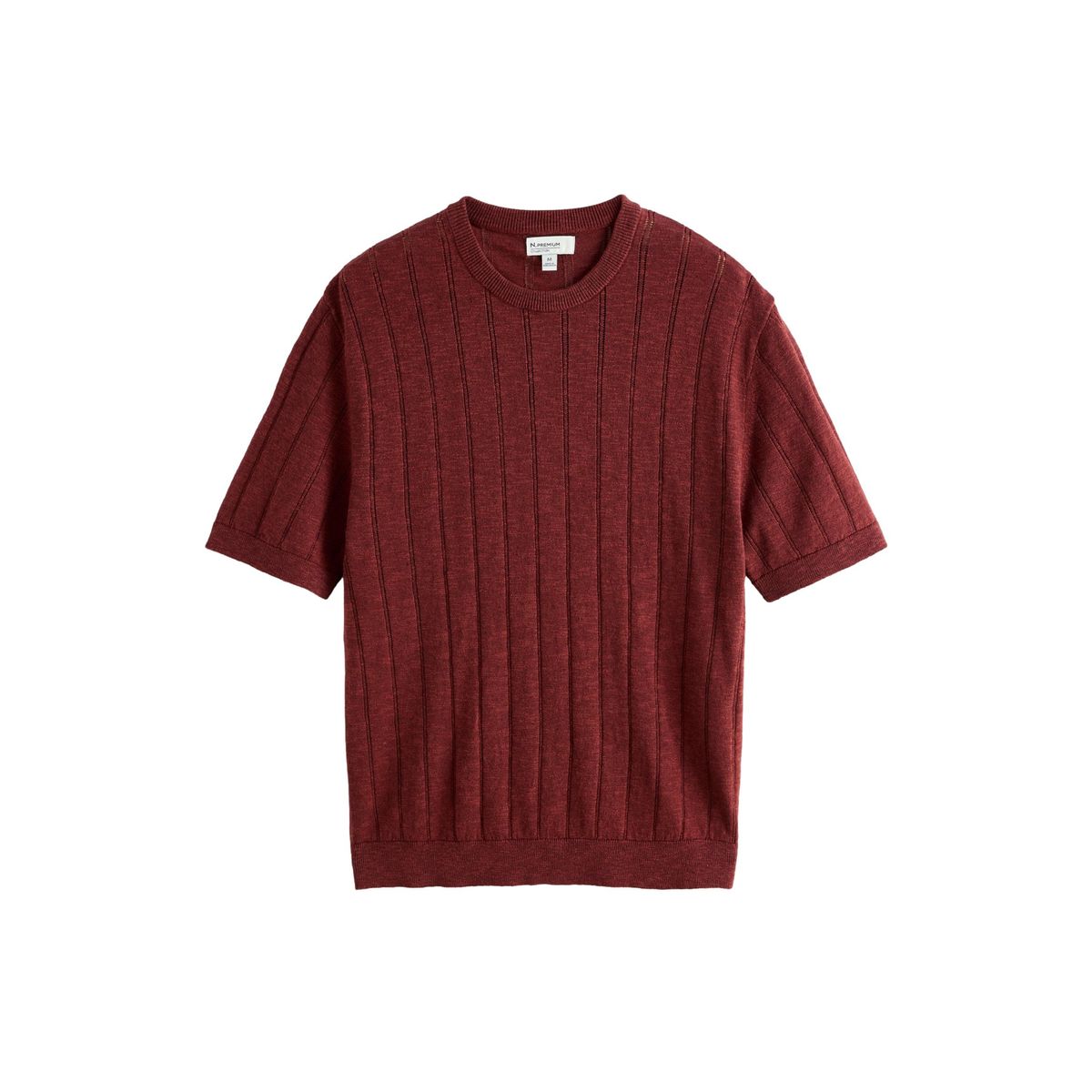 Pull ras du cou standard en lin majoritaire rouge, NEXT