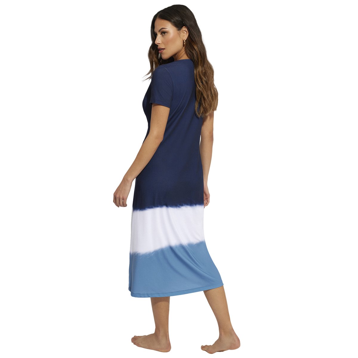 Robe longue estivale manches courtes Complementos bleu marine, SELMARK MARE