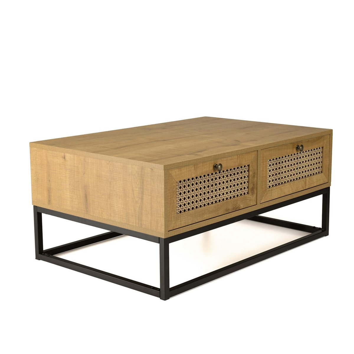 Table basse en bois 4 tiroirs cannage naturel ALCUDIA bois naturel, PIER IMPORT