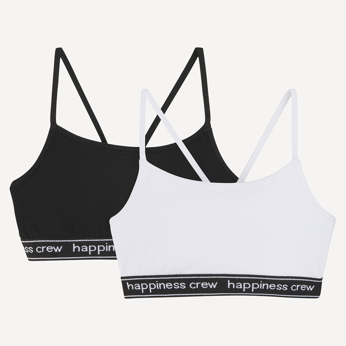 Pack of 2 Bralettes with Shoestring Straps white + black, LA REDOUTE COLLECTIONS