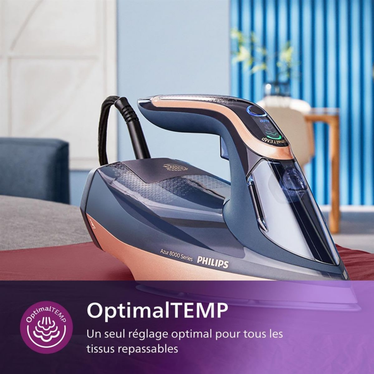 Fer à repasser DST8050/20​ fer à vapeur Série 8000 Bleu foncé/doré, 3000W couleur unique, PHILIPS