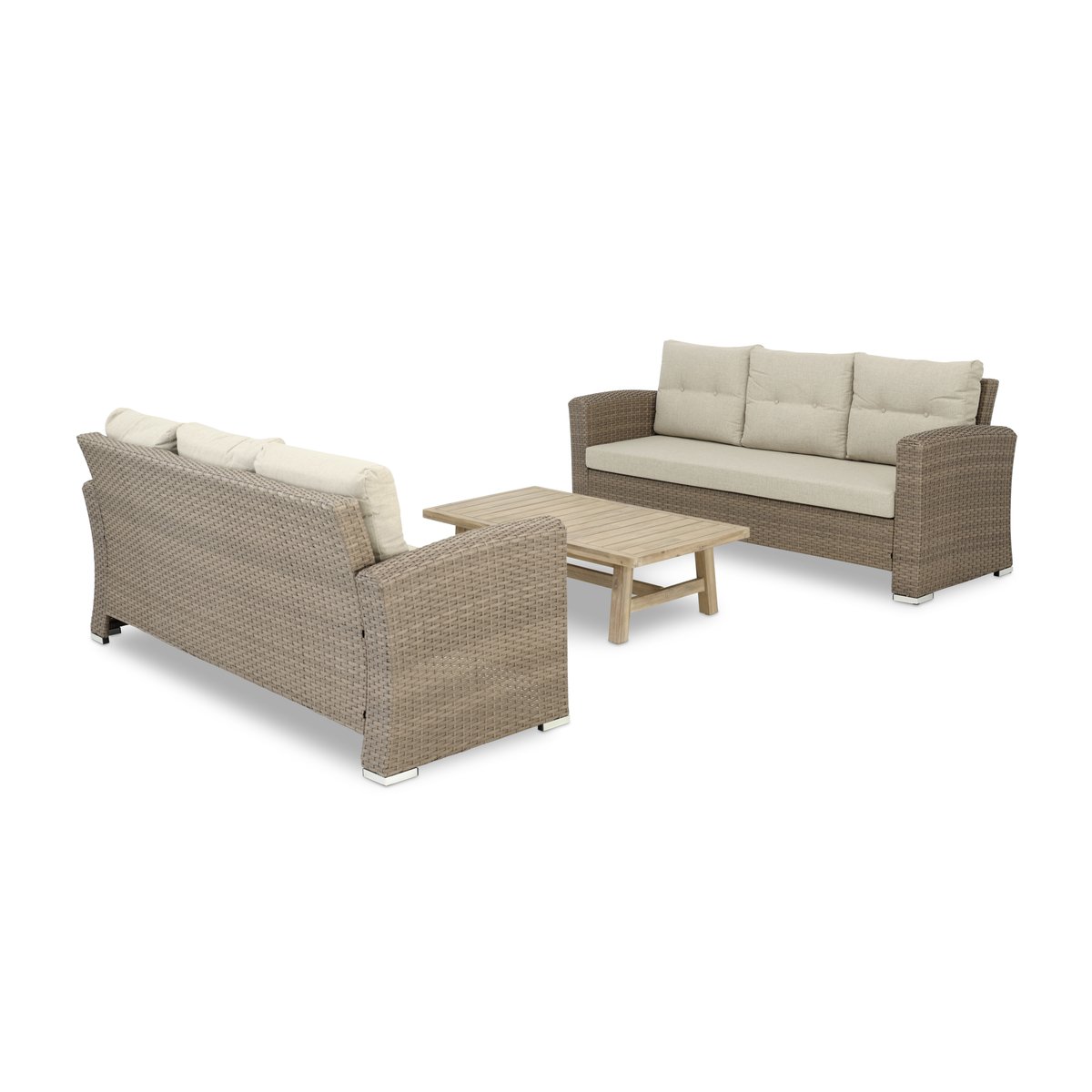Salon de jardin 6 places, BOLONIA & SIENA rotin synthétique beige-marron, coussins beige, DEFORA HOME