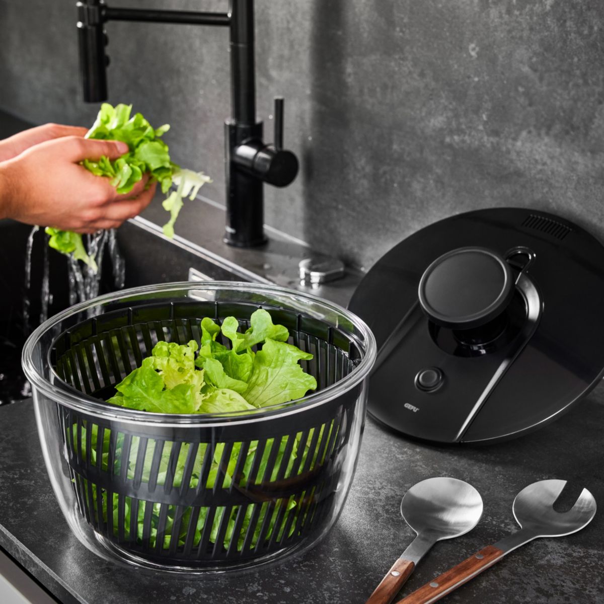 Essoreuse à salade PUSH IT, Ø 25 cm noir/transparent, GEFU