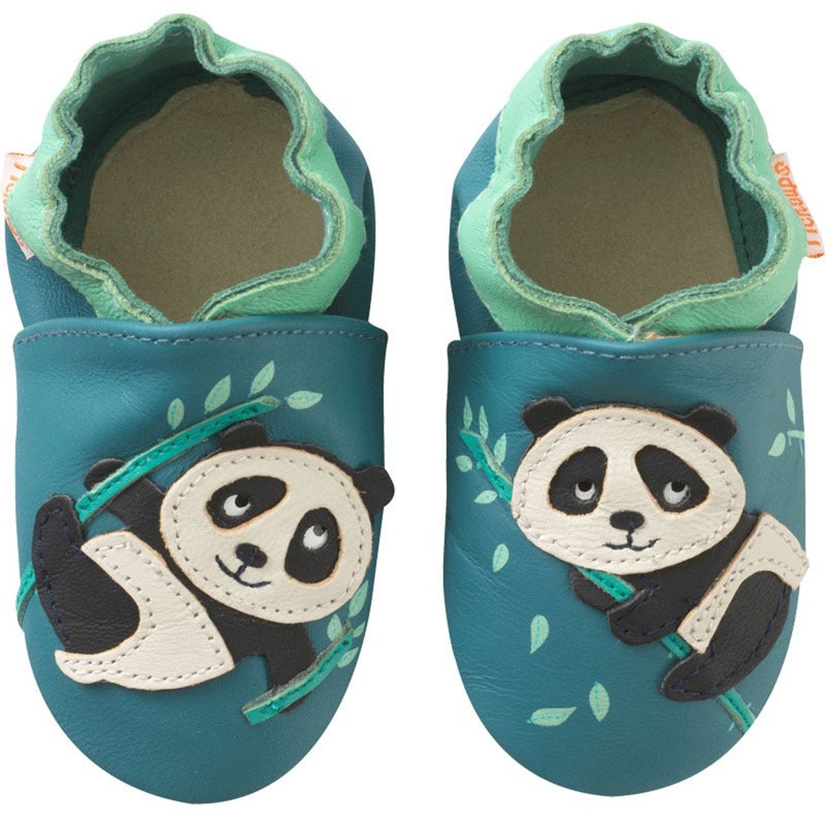 Chaussons bébé cuir souple Andréa le panda bleu, TICHOUPS