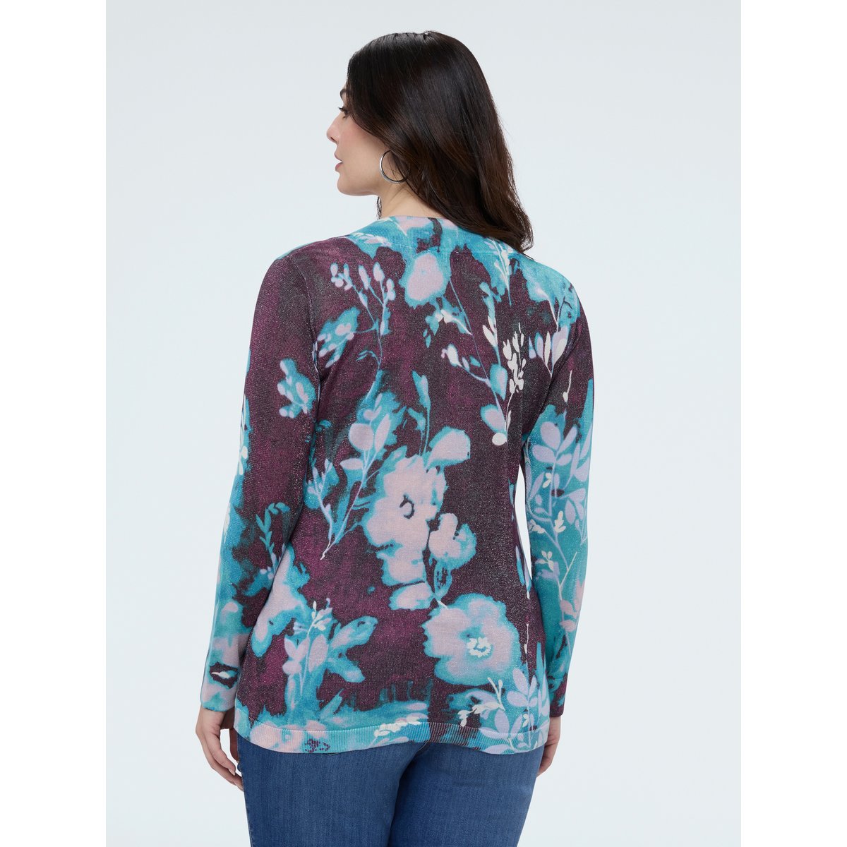 Pull mélange viscose avec imprimé floral burgundy, FIORELLA RUBINO
