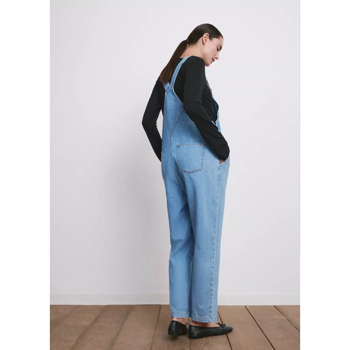 Salopette de grossesse en jean bleu moyen, MANGO