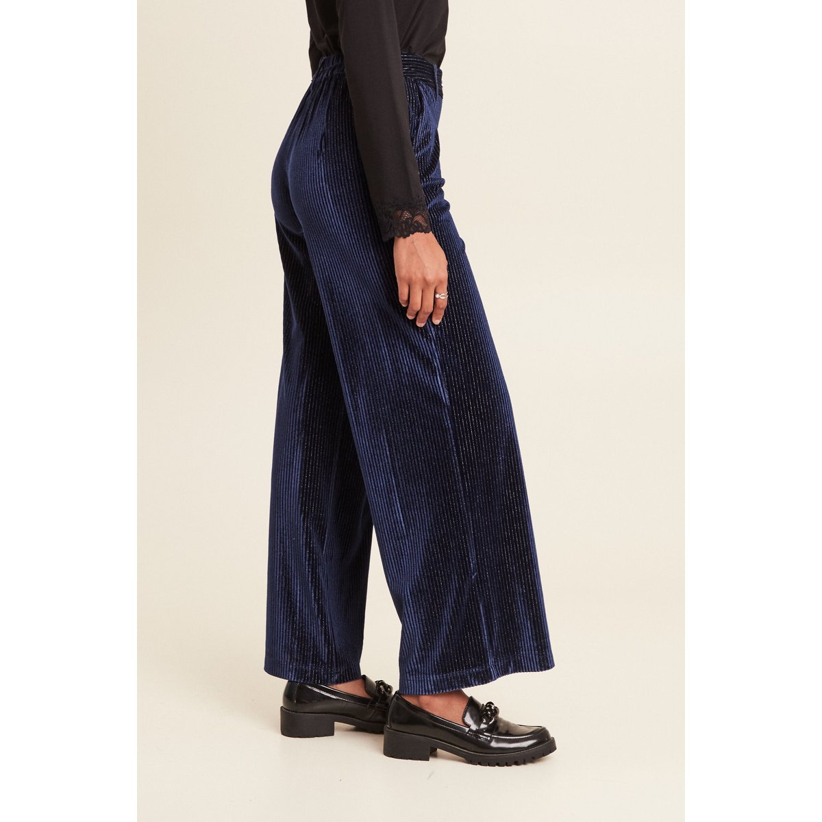 Pantalon large velours bleu foncé, BREAL